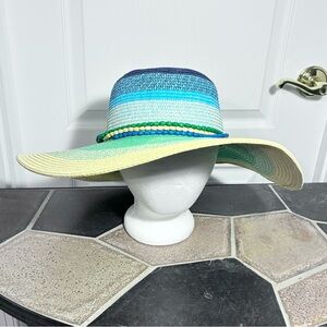 Island Beach Blue Green Ombre Wide Brim Sun Hat